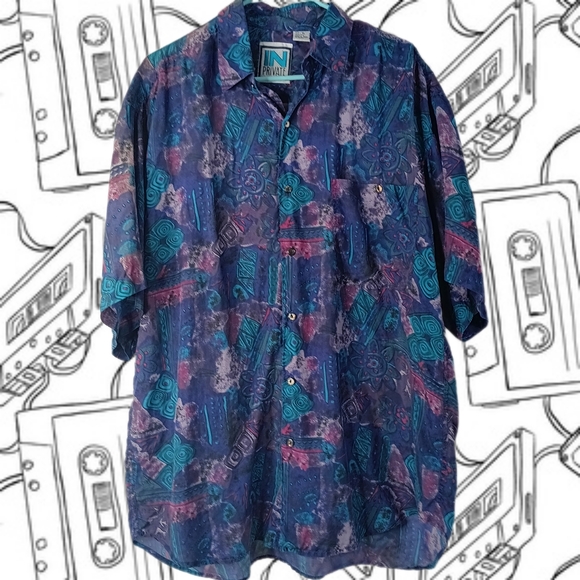 Vintage Other - Vintage 90s IN PRIVATE Mens Sz XL Colorful Abstract Silk Button Shirt Vaporwave